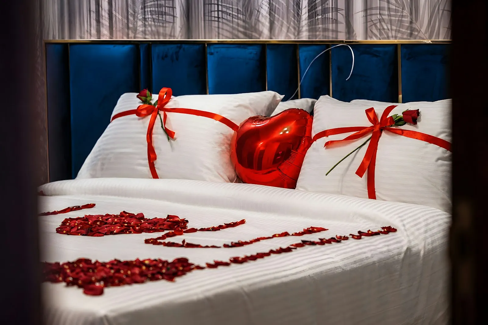 The newlyweds’ room decorated with flowers